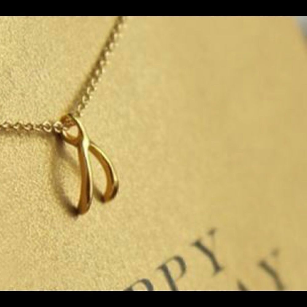 Gold Tone Wishbone Necklace 